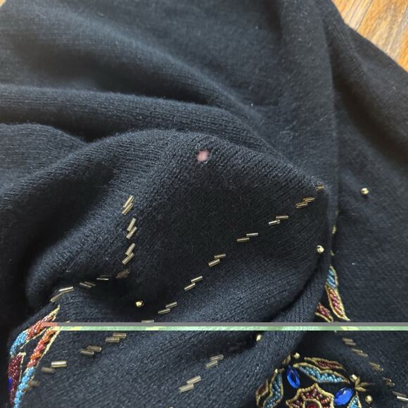 Vtg Lambswool Angora Beaded Long Cardigan Sweater Jewel Gold Medium Carducci 90s - Picture 4 of 5